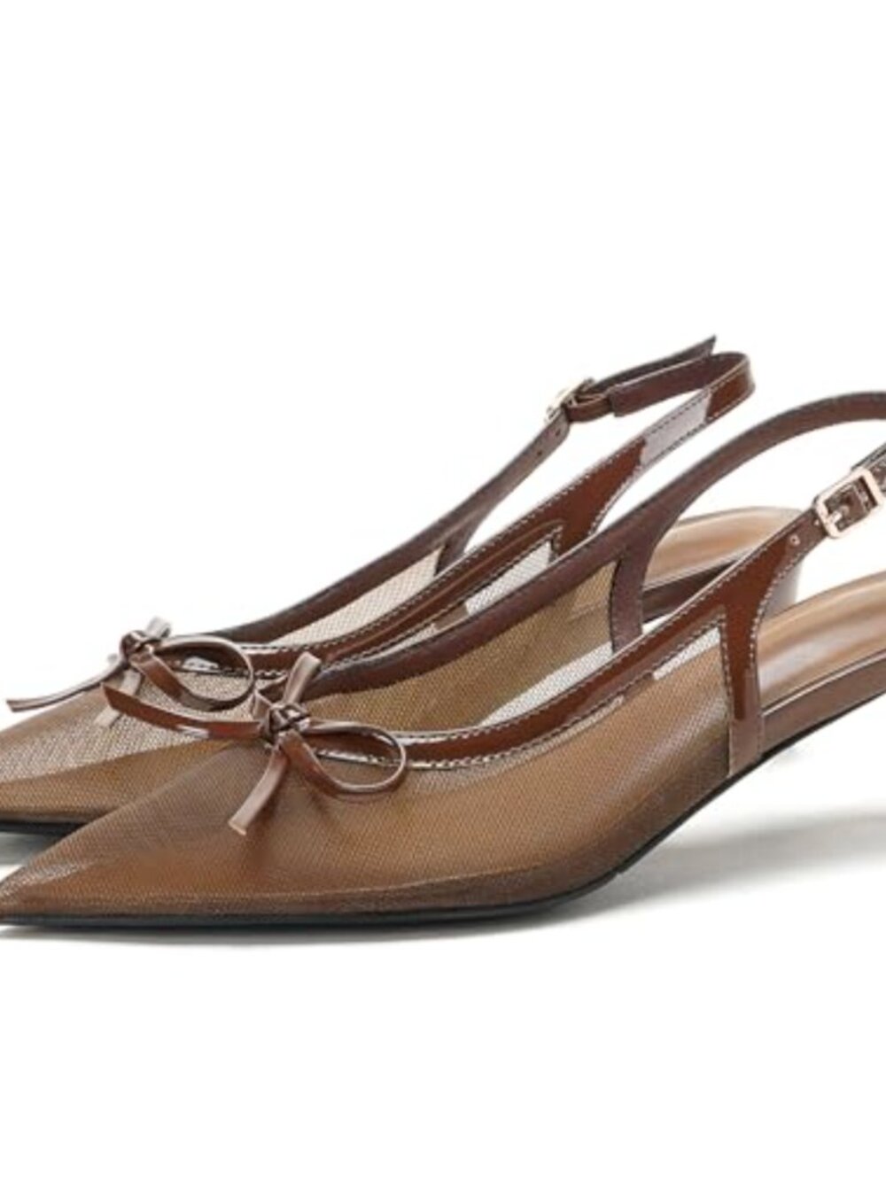 Pointed Toe Mesh Slingback Kitten Heels Bow Knot Dress Pumps